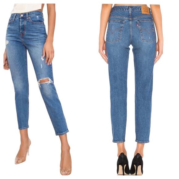 Levi’s Wedgie Jeans Skinny Crop Ankle Premium Denim Distressed Ripped Blue 27 - Picture 1 of 11